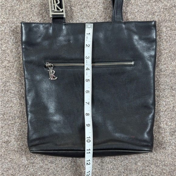 Ralph Lauren Black Leather Tote Shoulder Hand Bag Silver Hardware Vintage 90s - Picture 9 of 12